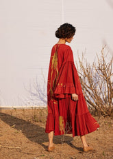 A Model Wearing Red Cotton Mul Mahogany curated by Only Ethikal